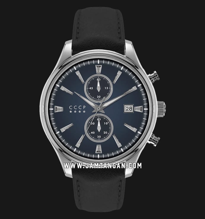 CCCP Sputnik 2 CP-7028-02 Chronograph Men Blue Dial Black Leather Strap