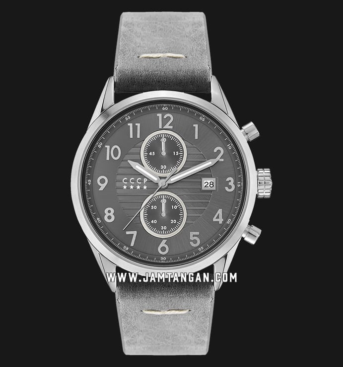CCCP Golden Soviet Submarine CP-7029-01 Chronograph Men Grey Dial Grey Leather Strap