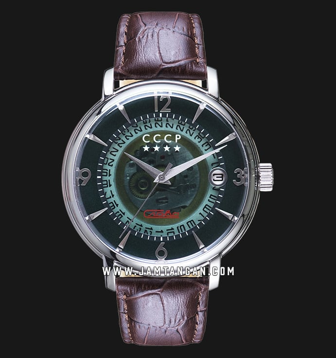 CCCP Heritage CP-7036-04 Automatic Men Green Skeleton Dial Brown Leather Strap