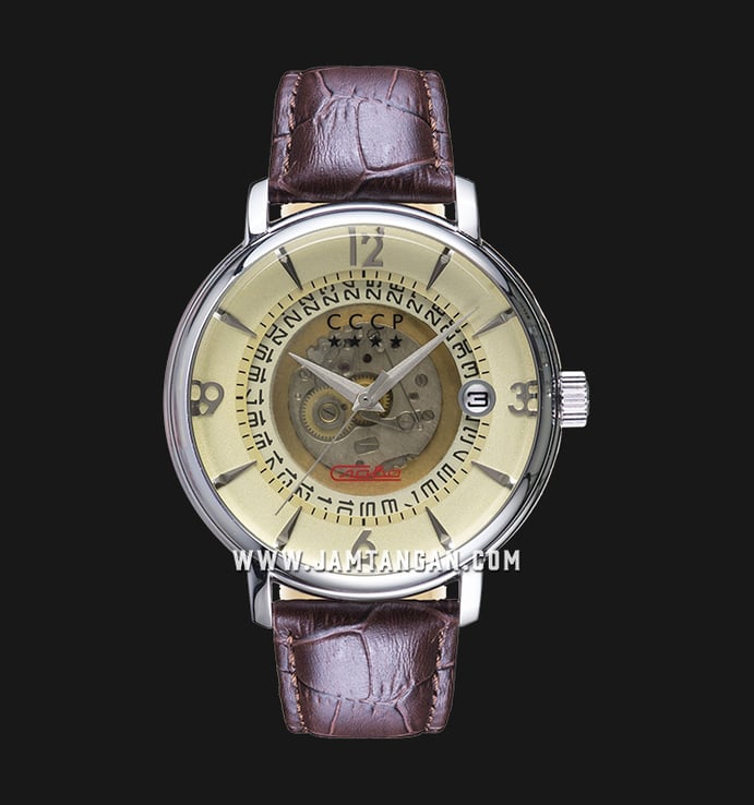 CCCP Heritage CP-7036-05 Automatic Champagne Skeleton Dial Brown Leather Strap