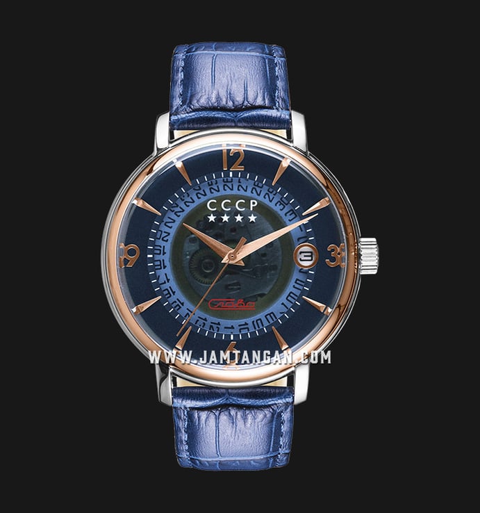 CCCP Heritage CP-7036-08 Automatic Blue Skeleton Dial Blue Leather Strap