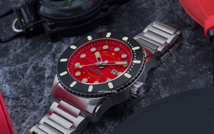 CCCP Naval Kiev CP-7069-44 Diver 1000M Automatic Red Dial Stainless Steel Strap Limited Edition