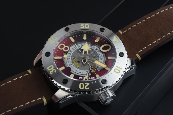 CCCP Naval Viktor CP-7073-04 Diver 1000M Automatic Man Red Dial Dark Brown Leather Strap