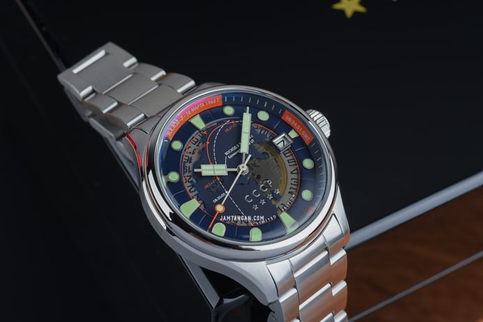 CCCP Leonov CP-7099-22 Automatic Men Blue Map Dial Stainless Steel Strap Limited Edition