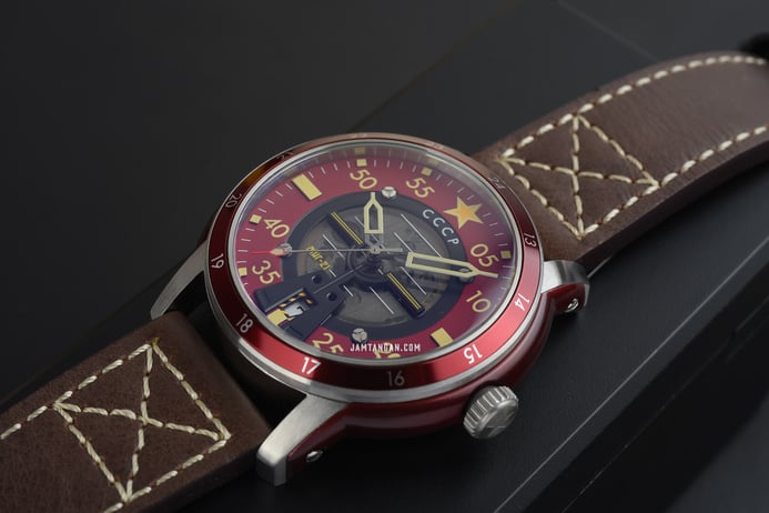 CCCP Mig-21 CP-7101-02 Automatic Men Red Dial Dark Brown Leather Strap Limited Edition