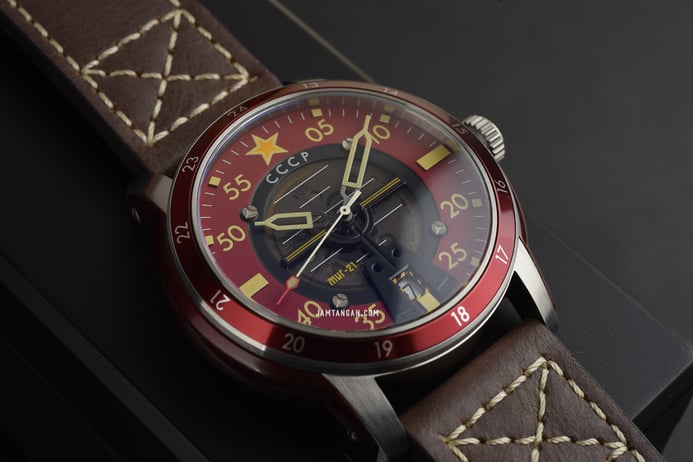CCCP Mig-21 CP-7101-02 Automatic Men Red Dial Dark Brown Leather Strap Limited Edition
