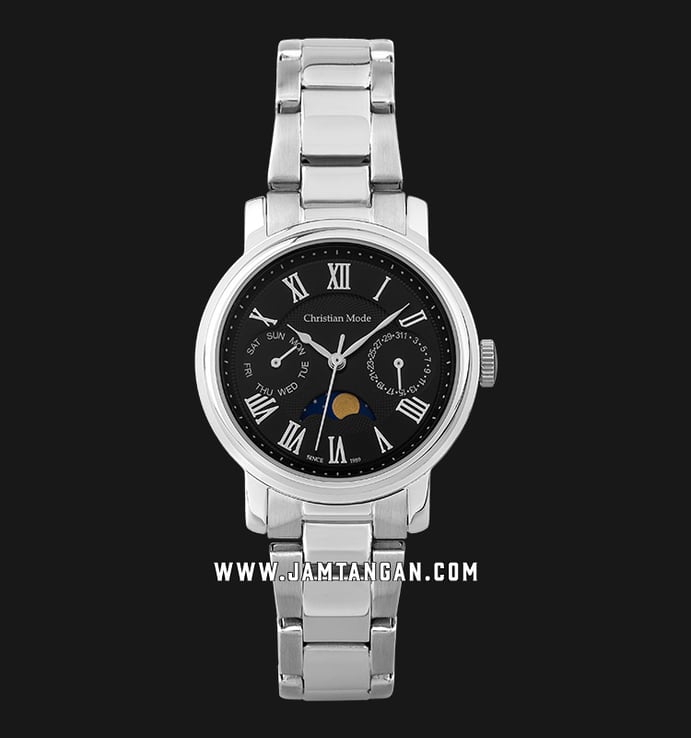 Christian Mode CM401BWS-L Moonphase Ladies Black Dial with Anti-Reflective Coating Stainless Steel