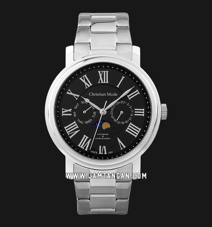 Christian Mode CM401BWS-M Moonphase Black Dial with Anti-Reflective Coating Stainless Steel