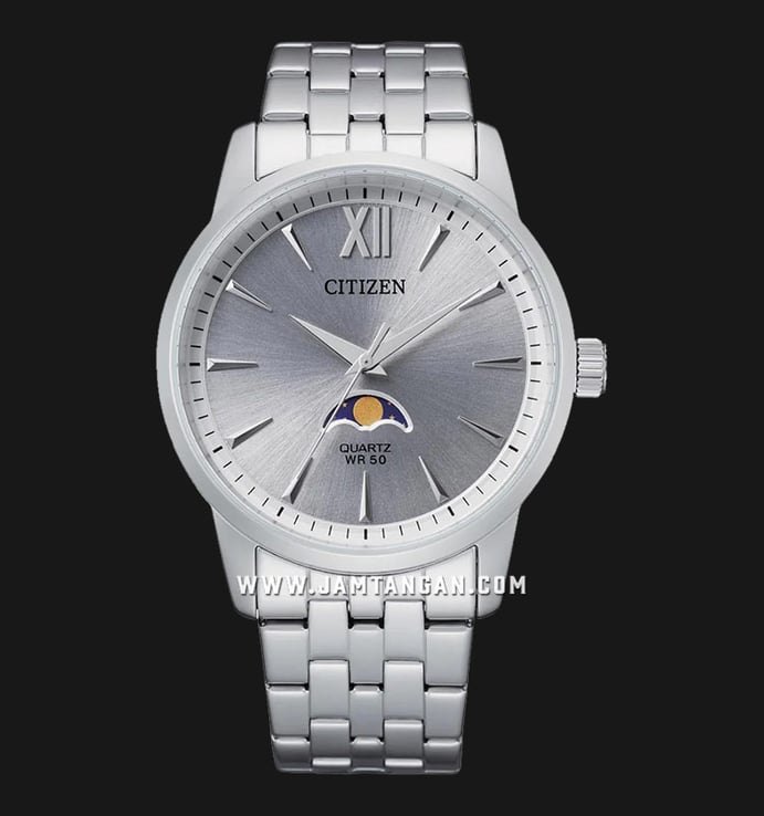 Citizen Classic AK5000-54A Men Moon Phase Silver Dial Stainless Steel Strap