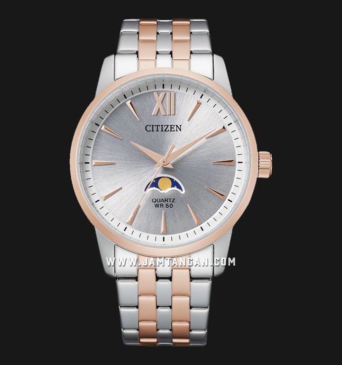 Citizen Classic AK5006-58A Men Moon Phase Silver Dial Dual Tone Stainless Steel Strap