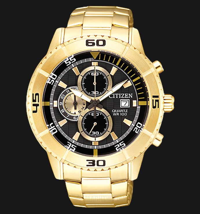 Citizen AN3592-80E Men Chronograph Black Dial Gold Plated Stainless Steel