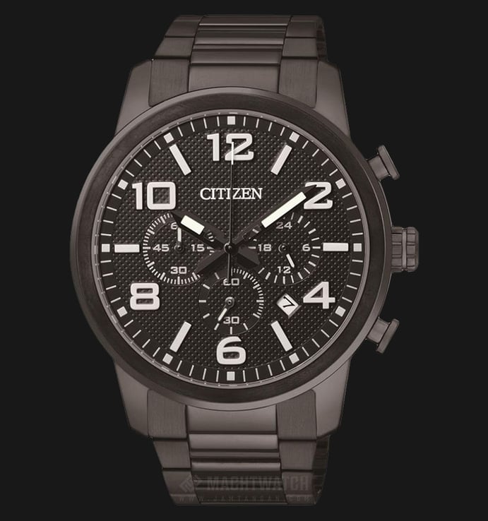 Citizen AN8058-59E Men Chronograph Black Dial Black IP Stainless Steel Watch