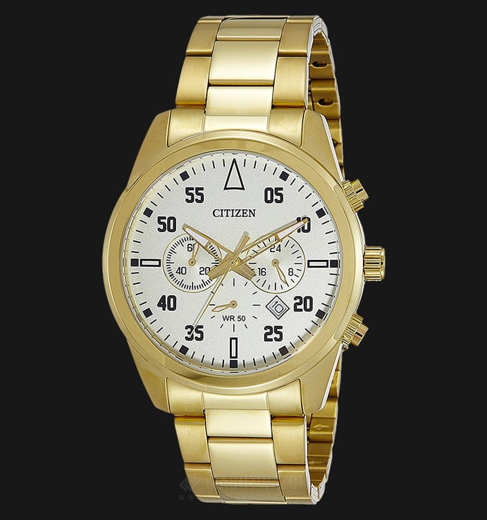Citizen AN8092-51P Men Chronograph White Dial Gold Plated Stainless Steel