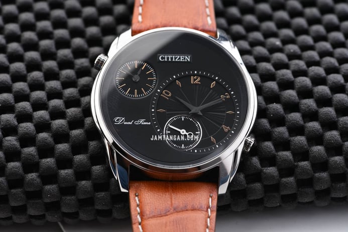 Citizen Classic AO3030-08E Dual Time Men Black Dial Brown Leather Strap