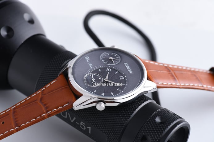 Citizen Classic AO3030-16H Dual Time Men Grey Dial Brown Leather Strap