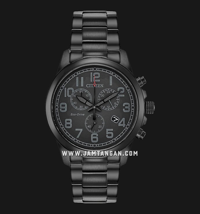 Citizen Eco-Drive AT0205-52E Chronograph Men Military Black Dial Black Stainless Steel Strap
