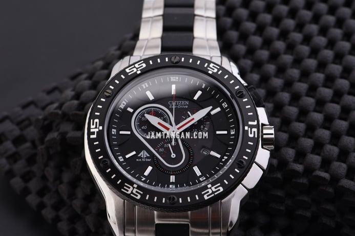 Citizen Promaster AT0700-53E Eco-Drive Chronograph Black Dial Dual Tone Stainless Steel Strap