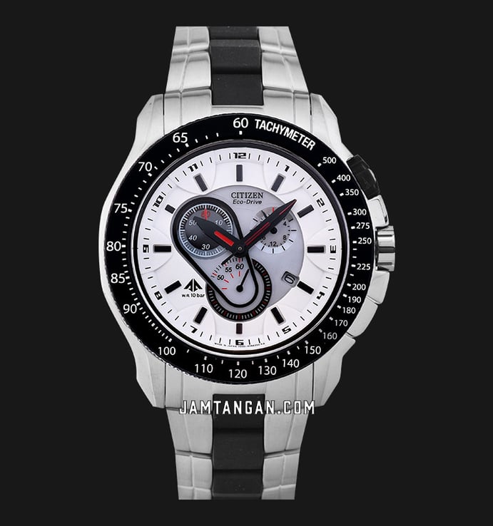 Citizen Promaster AT0710-50A Eco-Drive Chronograph White Dial Dual Tone Stainless Steel Strap