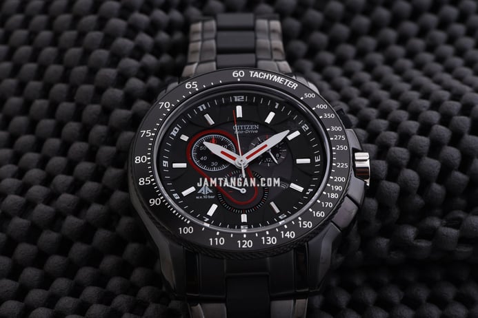 Citizen Promaster AT0719-55E Eco-Drive Chronograph Black Dial Black Stainless Steel Strap