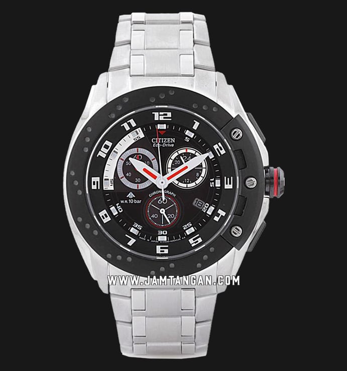 Citizen AT0720-56E Promaster Eco-Drive Chronograph Black Dial Stainless Steel Strap
