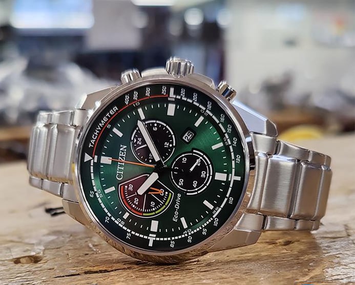 Citizen Eco-Drive AT1190-87X Chronograph Men Green Dial Stainless Steel  Strap