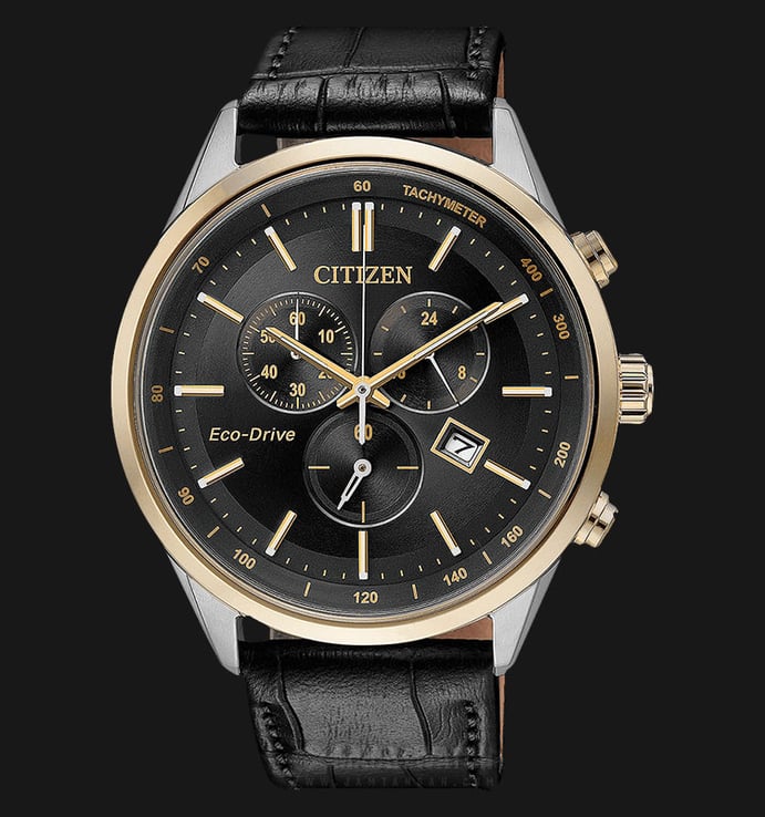 Citizen AT2144-11E Ecodrive Chronograph Men Black Dial Brown Leather Strap