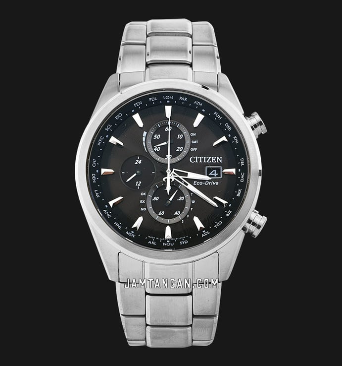 Citizen Eco-Drive AT8015-54E Chronograph Radio Controlled Black Dial Stainless Steel Strap