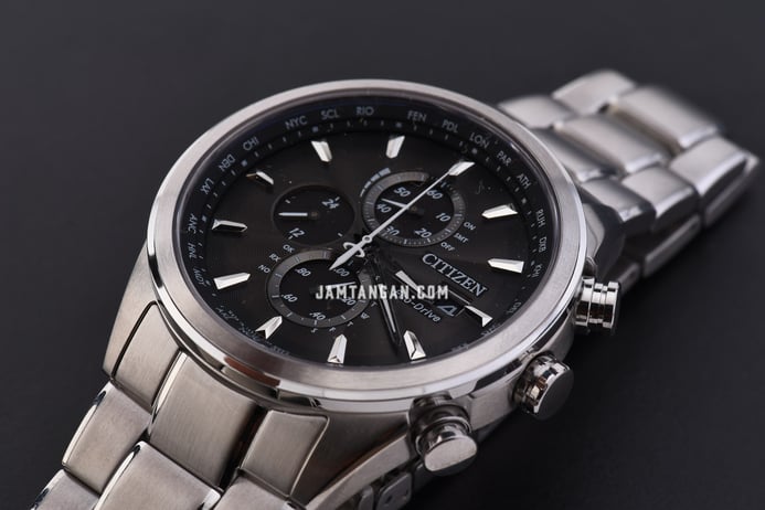 Citizen Eco-Drive AT8015-54E Chronograph Radio Controlled Black Dial Stainless Steel Strap