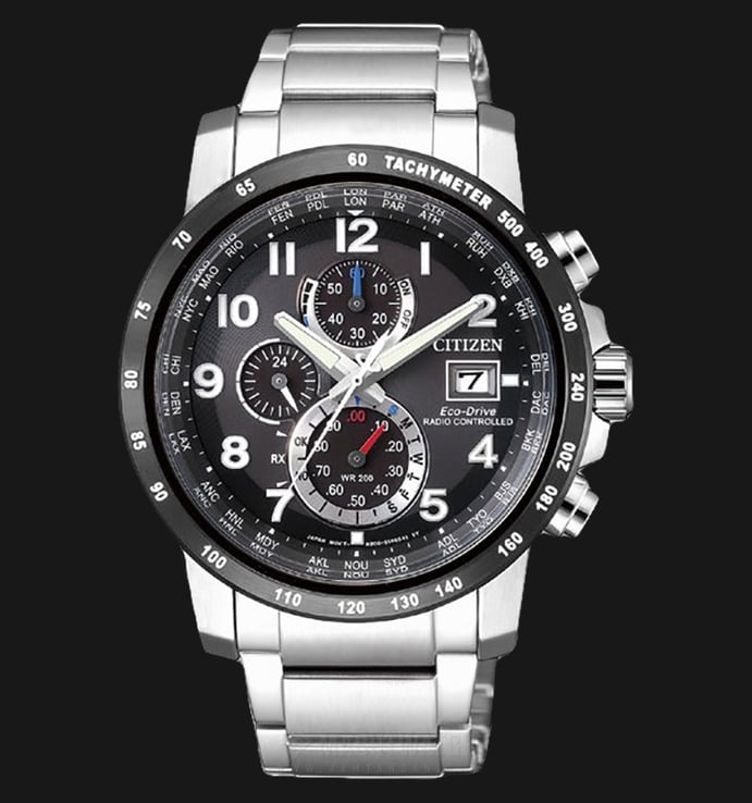 Citizen AT8124-83E Eco-Drive Radio Controlled Chronograph Men Black Dial Stainless Steel Strap