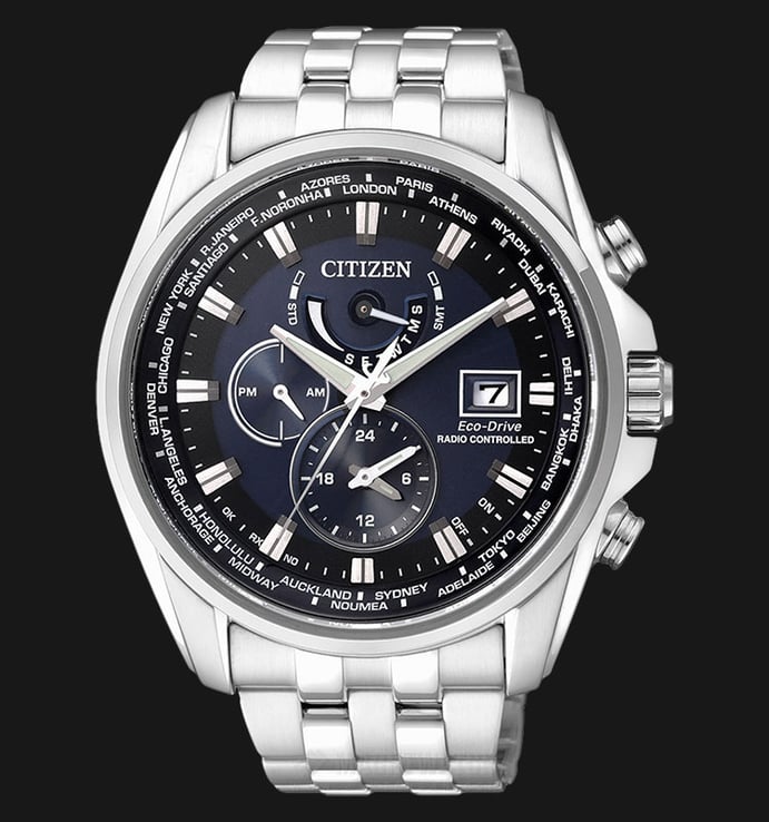 Citizen AT9031-52L Ecodrive Radio Controlled Chronograph Men Blue Dial Stainless Steel Strap