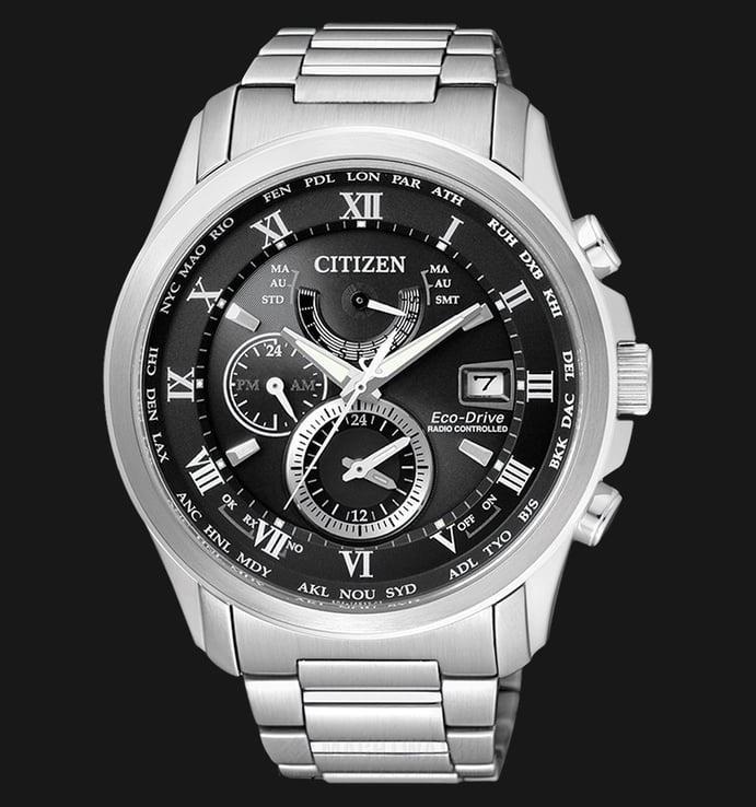 Citizen AT9080-57E Eco-Drive Radio Controlled Chronograph Men Black Dial Stainless Steel Strap