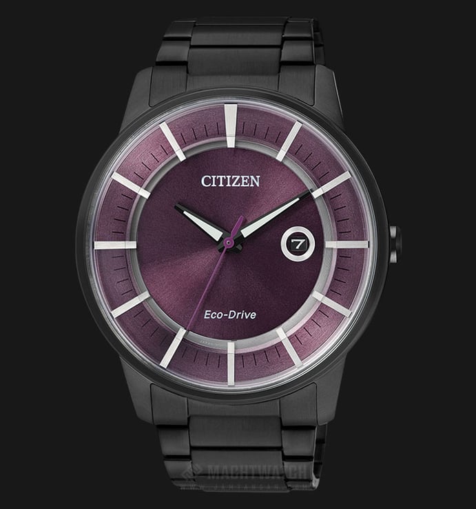 Citizen Eco Drive AW1264-59W Men Purple Dial Black Stainless Steel Strap