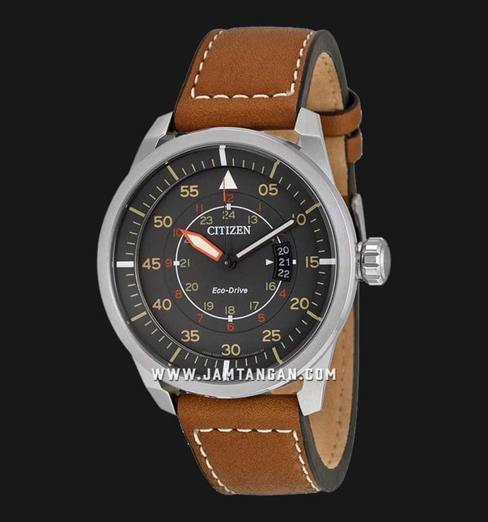 Citizen Eco-Drive AW1360-12H Grey Dial Brown Leather Strap