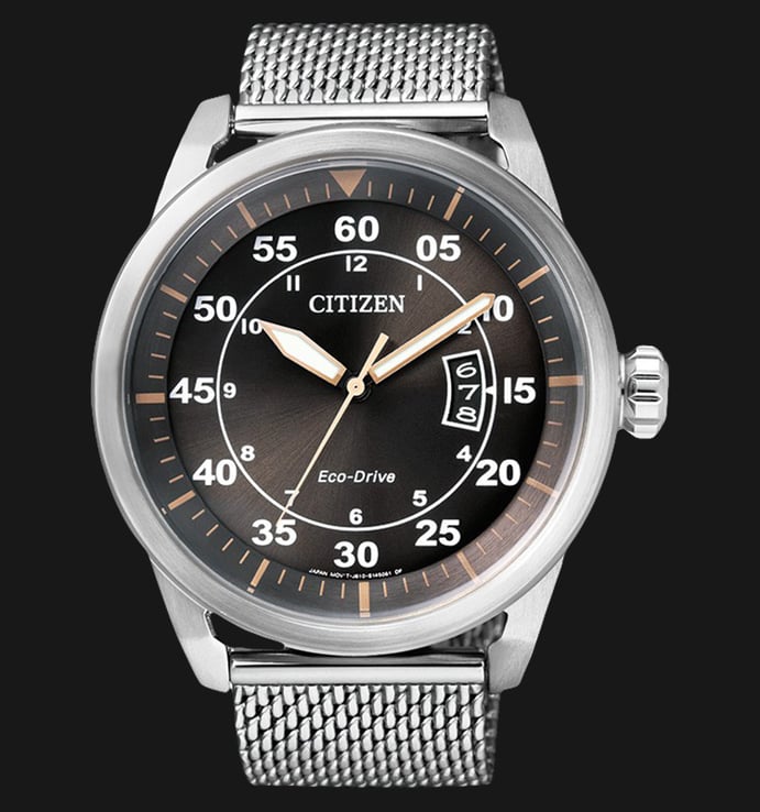 Citizen AW1360-55F Eco-Drive Aviator Men Black Sunray Dial Stainless Steel Strap