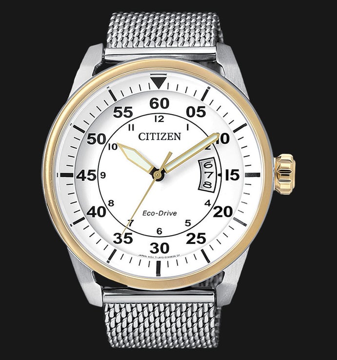 Citizen Aviator AW1364-54A Ecodrive Men White Dial Stainless Steel Strap