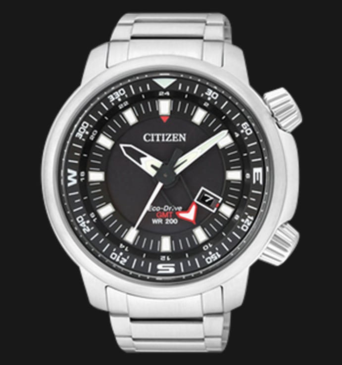 Citizen BJ7081-51E Eco Drive GMT WR 200 Black Dial Stainless Steel Bracelet