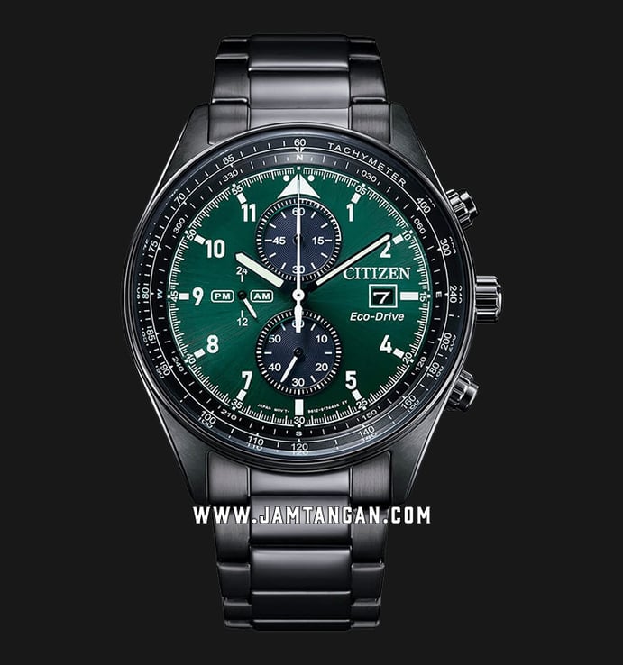 Citizen Eco-Drive CA0775-87X Future Force Series Chronograph Green Dial Black Stainless Steel Strap