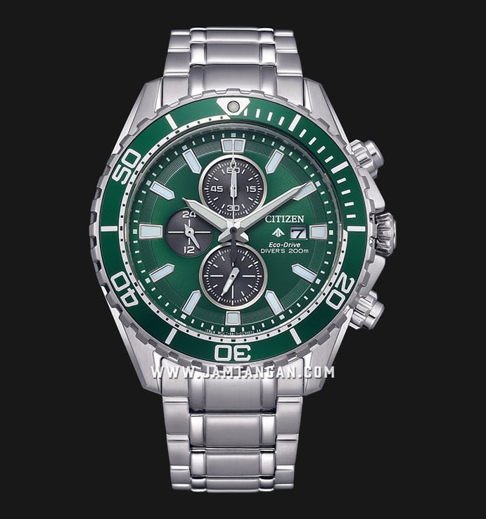 Citizen Promaster CA0820-50X Diver Men Chronograph Green Dial Stainless  Steel Strap