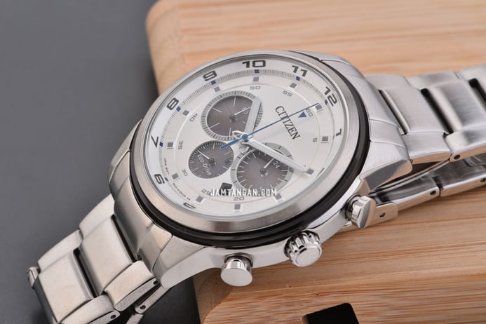 Citizen Eco-Drive CA4034-50A Chronograph White Dial Stainless Steel Strap