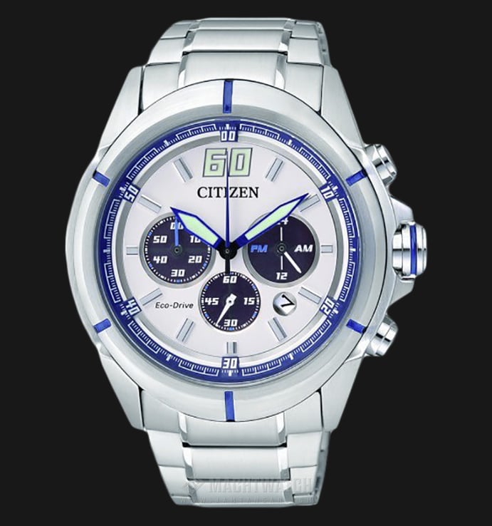 Citizen Eco Drive CA4100-57A Chronograph Men White Dial Stainless Steel Strap