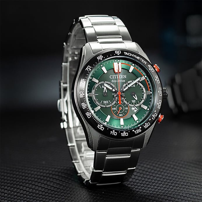 Citizen Eco-Drive CA4486-82X Chronograph Men Green Dial Stainless Steel Strap