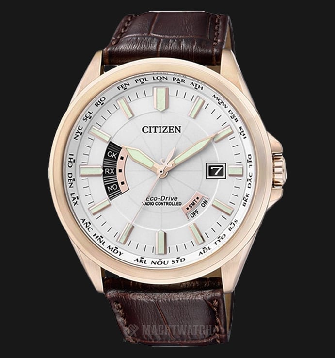 Citizen Eco Drive CB0018-01A Chronograph White Dial Brown Leather Strap