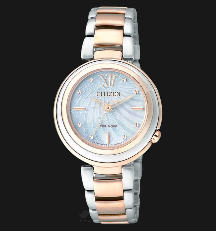 Citizen EM0335-51D Eco-Drive Ladies White Mother of Pearl Dial Dual Tone Stainless Steel Strap