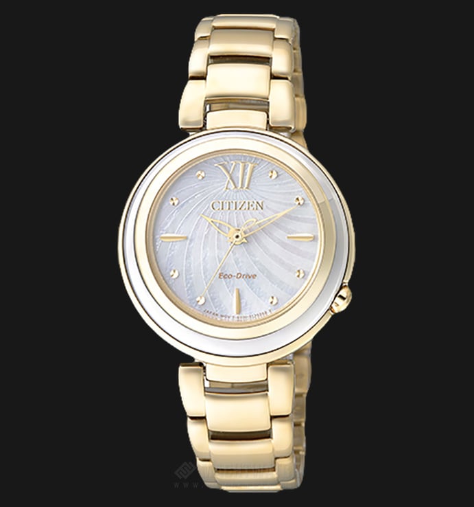 Citizen EM0336-59D Eco-Drive Ladies White Mother of Pearl Dial Gold Stainless Steel Strap