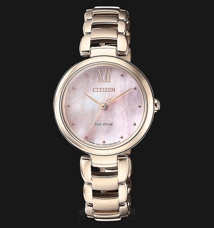 Citizen EM0533-82Y Eco-Drive Ladies Pink Dial Gold Stainless Steel Strap
