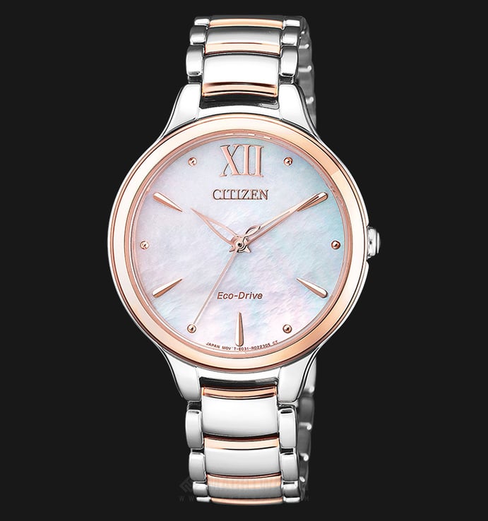 Citizen EM0556-87D Eco-Drive Ladies Pink Mother of Pearl Dial Dual Tone Stainless Steel Strap