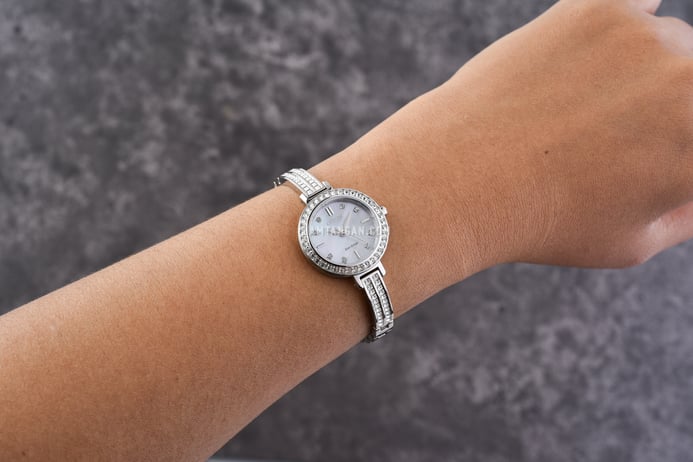 Citizen Eco Drive EM0860-51D Silhouette Crystal Ladies Mother Of Pearl Dial Stainless Steel Strap