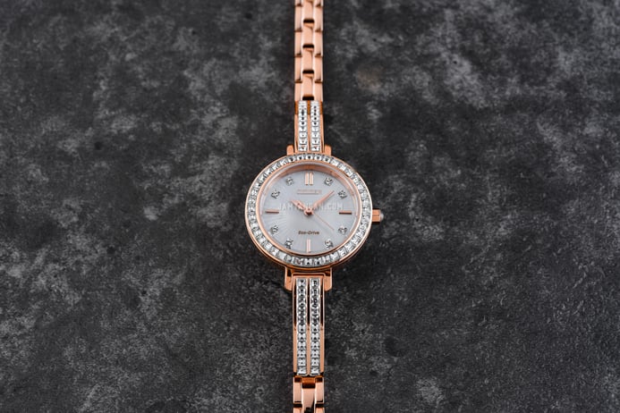 Citizen Eco Drive EM0863-53D Silhouette Crystal Ladies Mother Of Pearl Dial Stainless Steel Strap