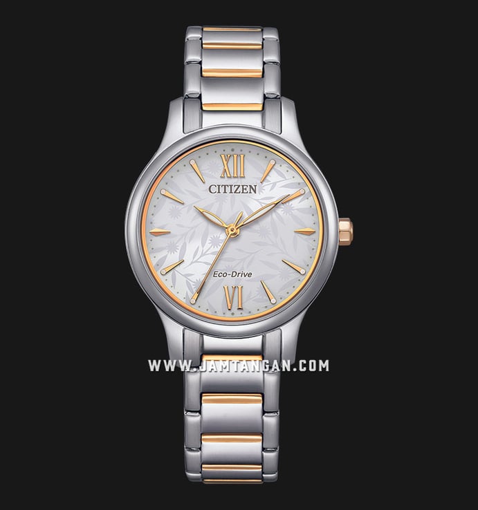 Citizen Eco Drive EM0895-73A Ladies White Dial Dual Tone Stainless Steel Strap