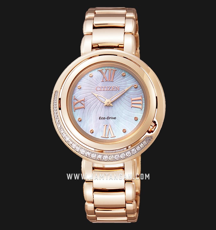 Citizen L EX1122-58D Eco-Drive Mother of Pearl Dial Rose Gold Stainless Steel Strap